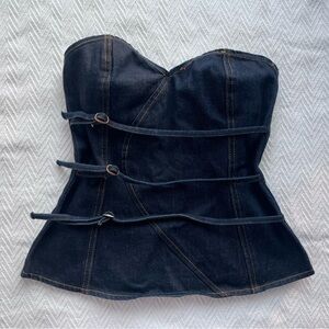 MESHKI Dark Denim Strapless Corset Top